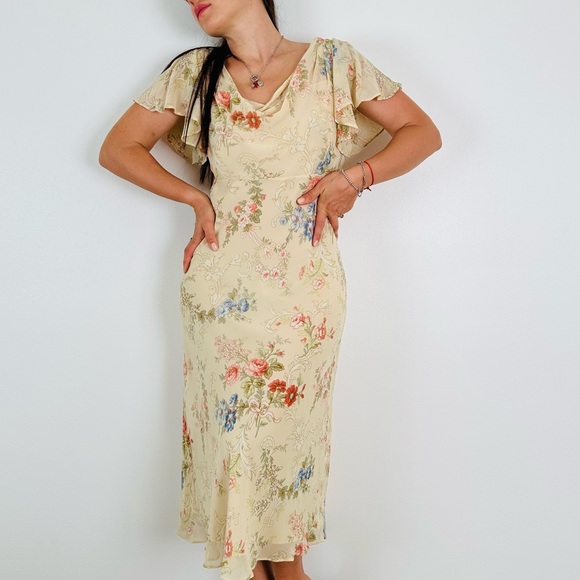 Vintage Maggy London floral midi dress 100% silk boho - Picture 3 of 11